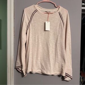 Cream Long Sleeve Top with Black Trim